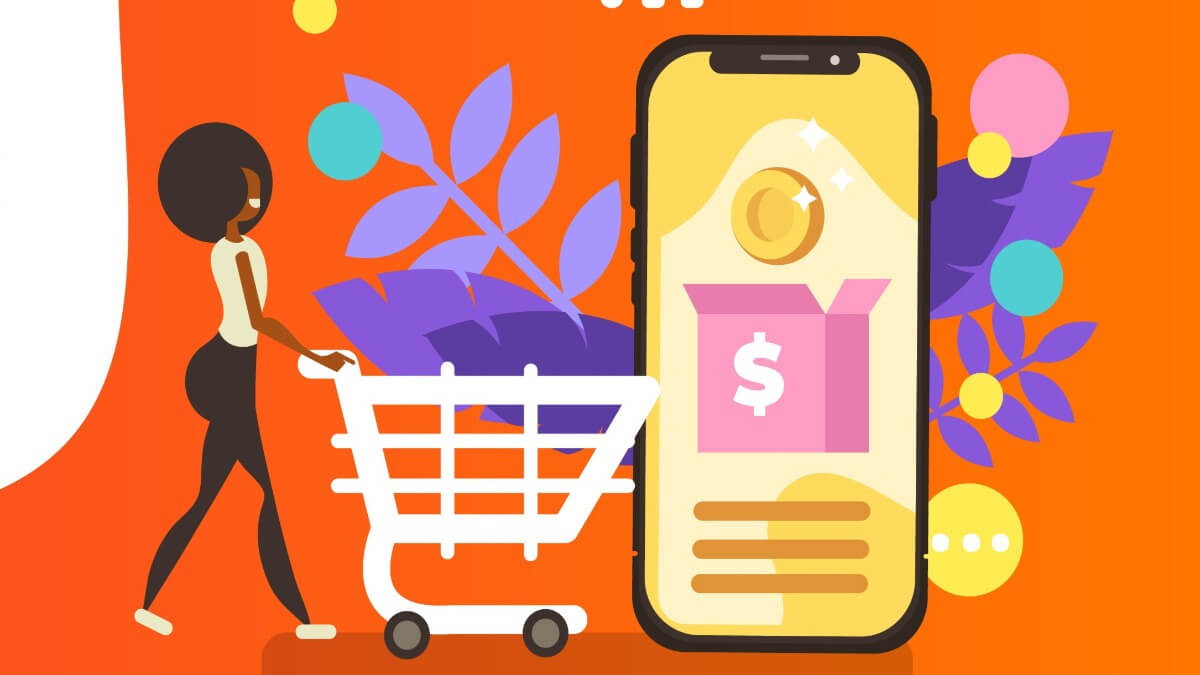 スマホで買い物をする女性